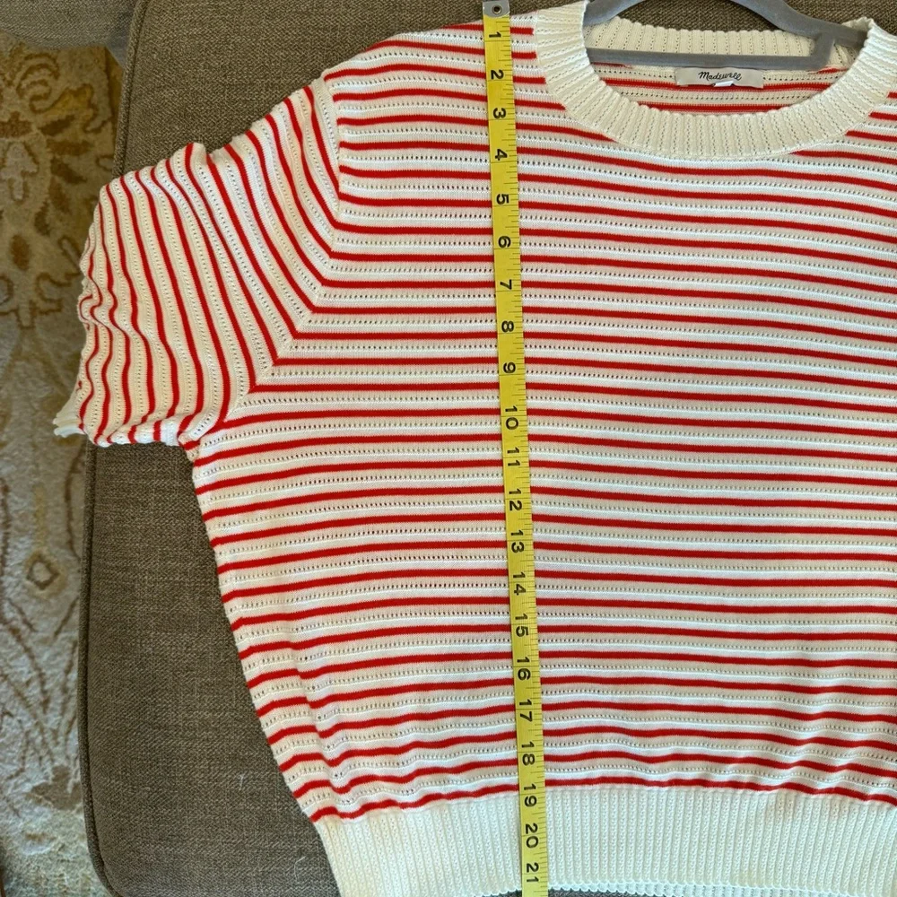 Madewell Red and Cream Striped Short-Sleeve Knit Sweater XL - Picture 4 of 5